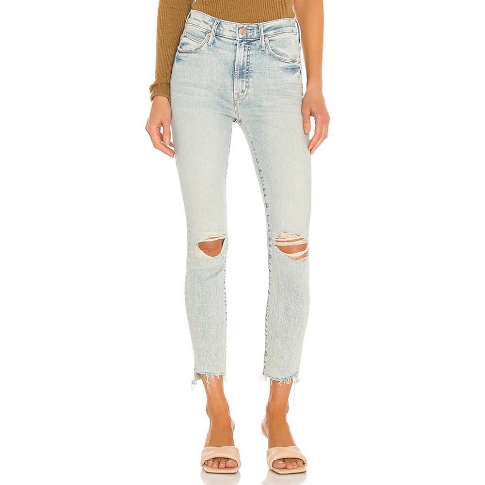 MOTHER The Stunner Zip Ankle Step Fray Jeans Rolling In The Bushes Size 31